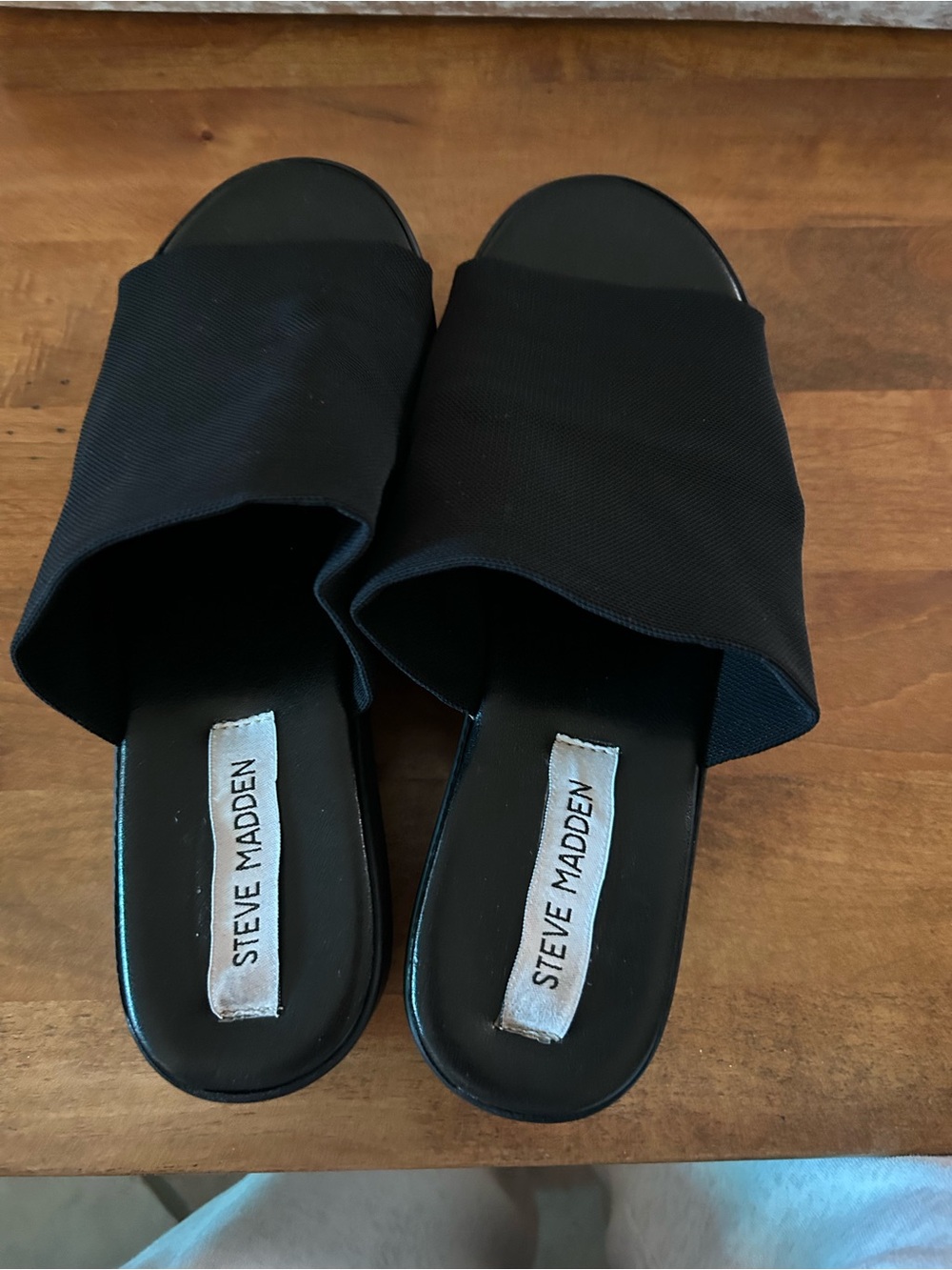 Steve Madden Black Fabric Wide-Band Slide Mules